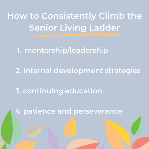 How to Consistently Climb the Senior Living Ladder - mentorship, leadership, internal development strategies, continuing education, patience and perserverance