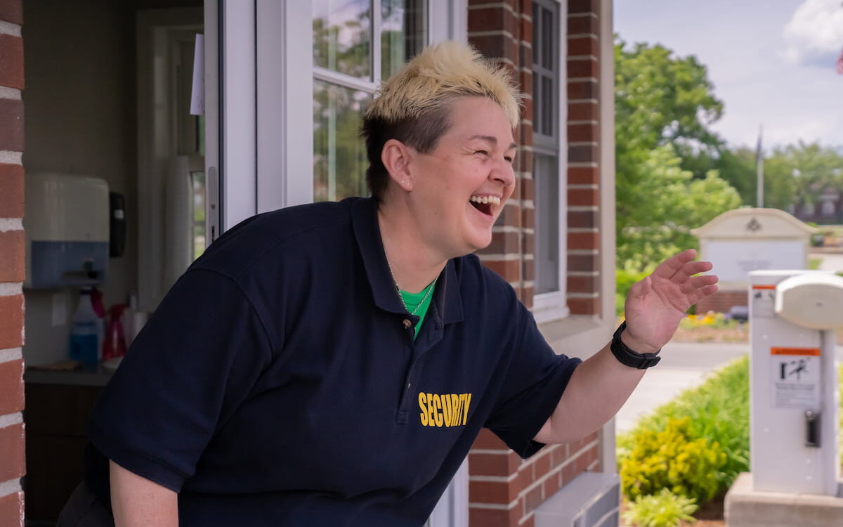 A smiling security officer at Masonic Homes Kentucky